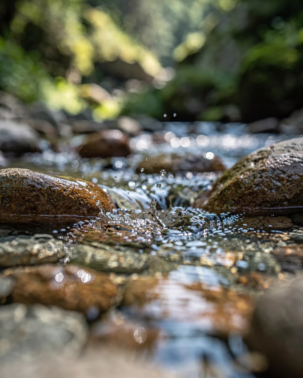 Crystal clear water over river stones — natural processes